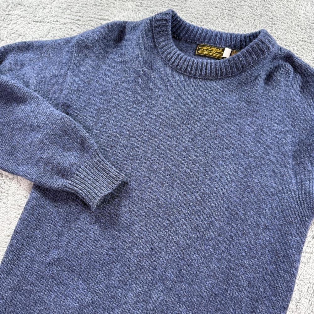 Eddie Bauer Vintage Mens Medium Tall Blue Crewneck Wool Blend Sweater USA Made